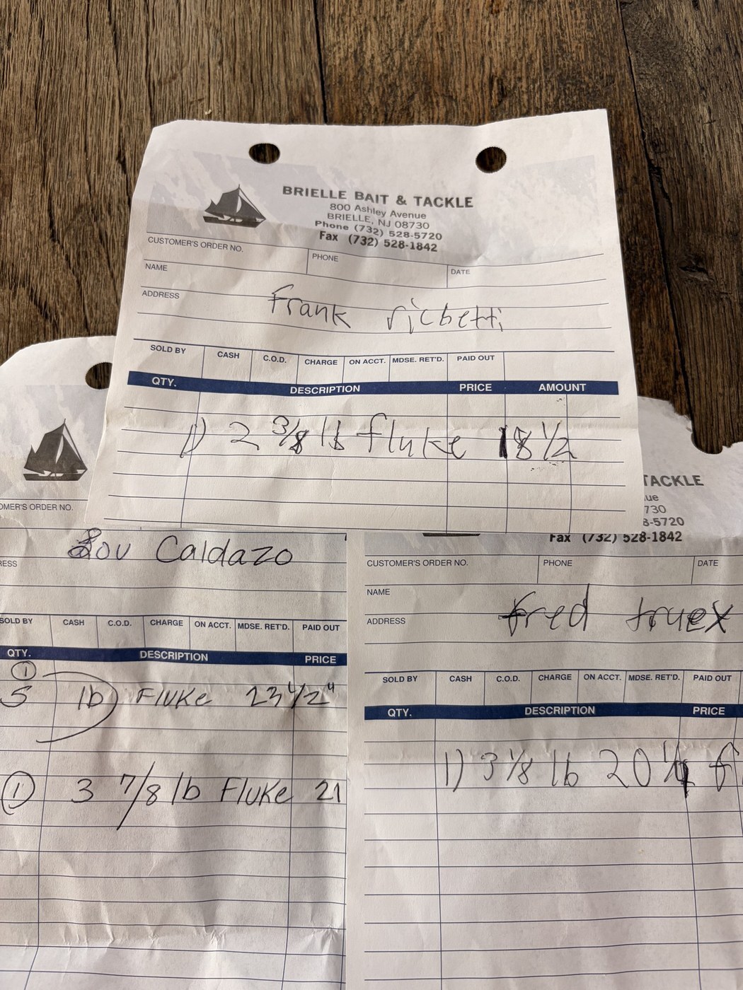 Official weigh-in slips