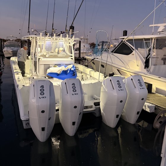 Pre-dawn departure, quad outboards